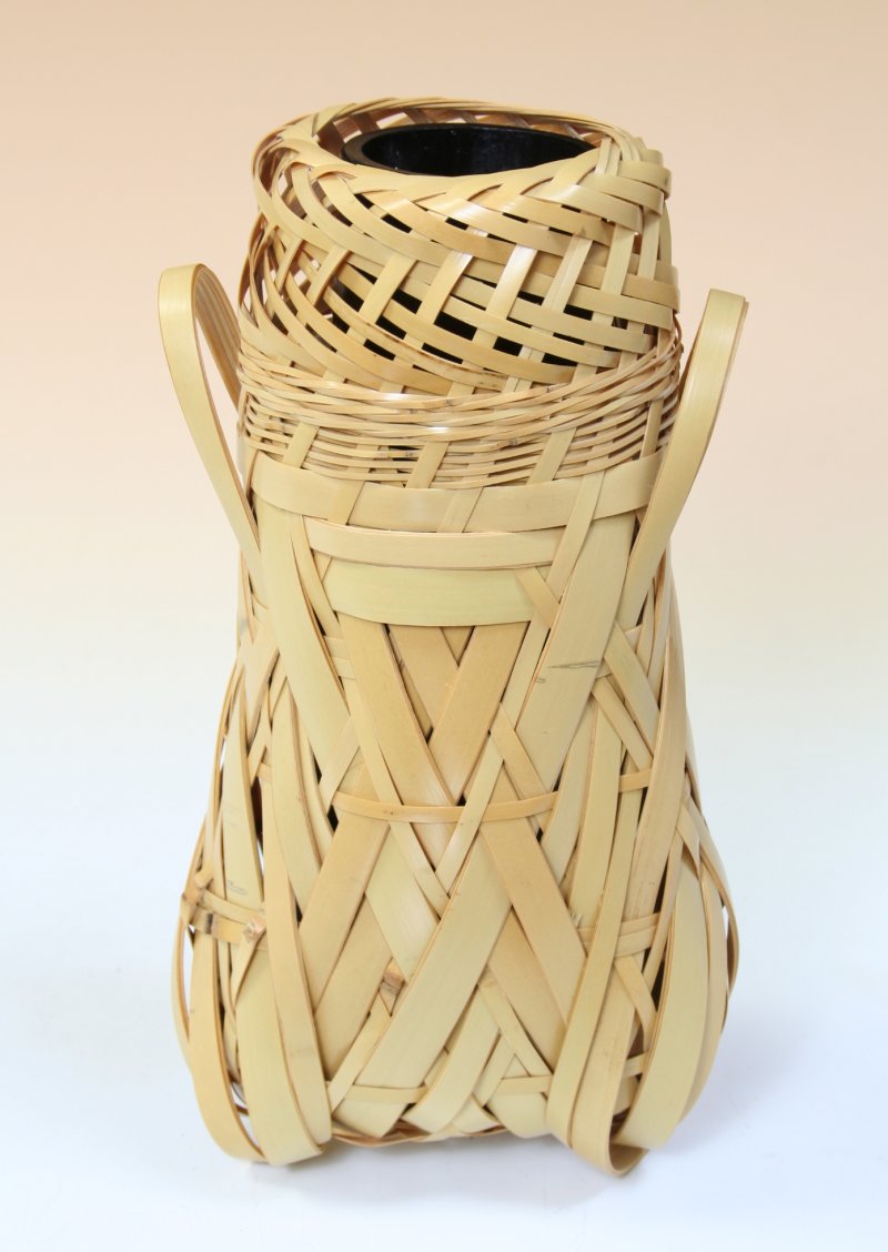 【人気】麦67）在銘 竹編手付花入 花器 花籠 竹編 竹細工 花器 時代 木工、竹工芸